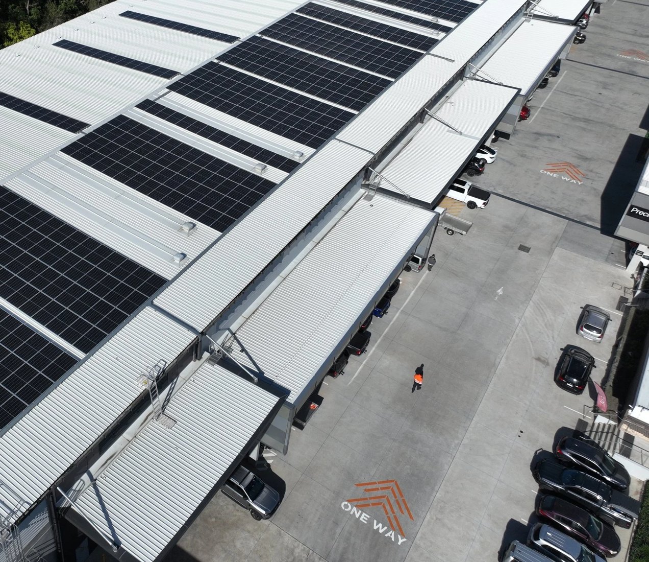 Commercial yard beside a solar rooftop